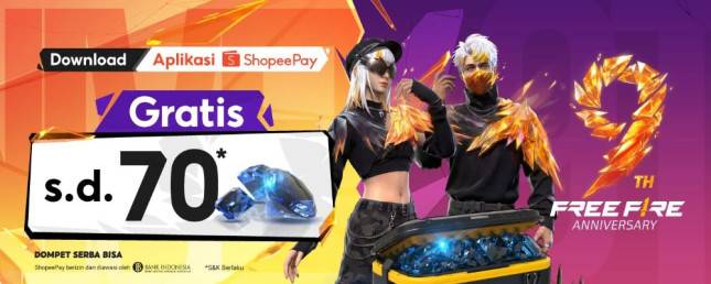 Kejutan Anniversary ke-9 Free Fire: Garena Bagi-bagi Diamond Gratis Lewat Aplikasi ShopeePay!