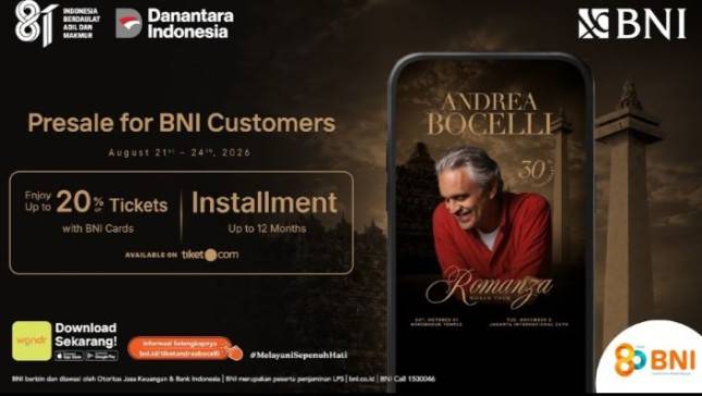 Beli Tiket Presale Andrea Bocelli Pakai BNI: Diskon + Cicilan hingga 12 Bulan