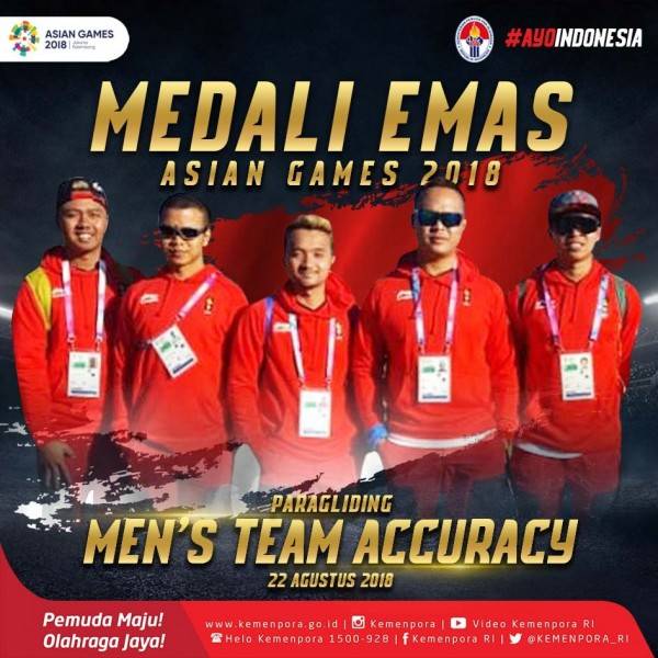 Tim Paragliding Putra Sumbang Emas Keenam untuk Indonesia di Asian Games 2018