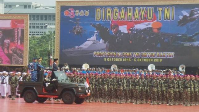 1.673 Prajurit dan Presiden Jokowi Upacara HUT TNI ke 73