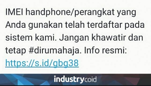 Viral Beredar Pesan Singkat: IMEI Handphone yang Anda Gunakan Terdaftar Pada Sistem Kami, Jangan Khawatir... 