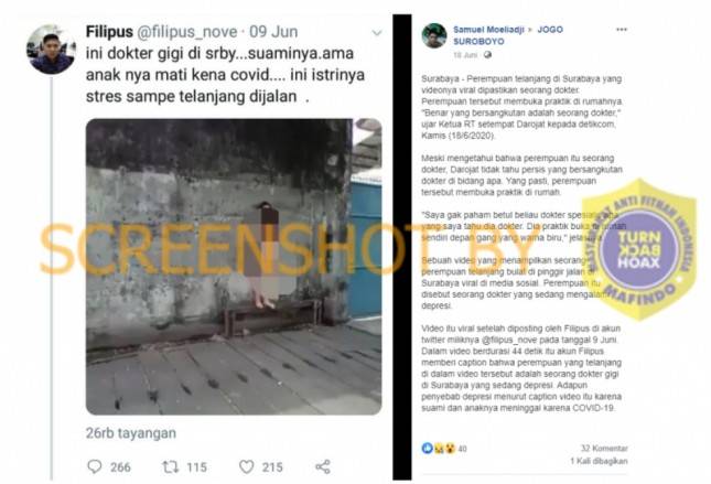 Viral Dokter Gigi di Surabaya Stres Telanjang di Jalan Karena Suaminya dan Anaknya Mati Kena COVID-19 Adalah Kabar Menyesatkan