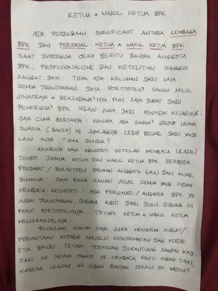 Benny Sebut BPK Terbelah dalam Kasus Jiwasraya