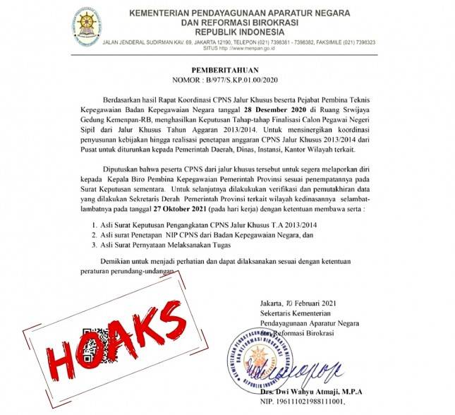 Bapak Ibu Tolong Catat! SE Pengangkatan CPNS Jalur Khusus T.A 2013/2014 Palsu! Kemenpan RB:&nbsp;Tidak Ada Pengangkatan Tanpa Tes 