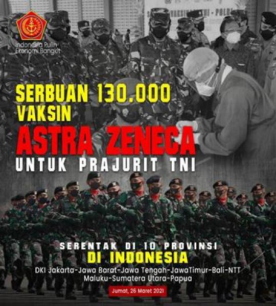 Panglima TNI Menerima 130.000 Vaksin AstraZeneca dari Menteri Kesehatan Untuk Prajurit TNI