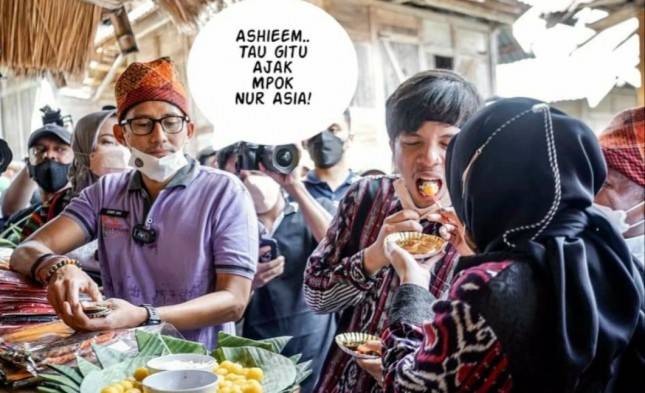 Menteri Sandi Melongok Lihat Youtuber Atta Disuapin Aurel, Netizen: Ha Ha, Jadi Obat Nyamuk Ya Pak...