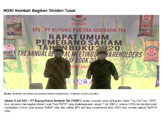 HOKI Konsisten Bagikan Dividen Tunai