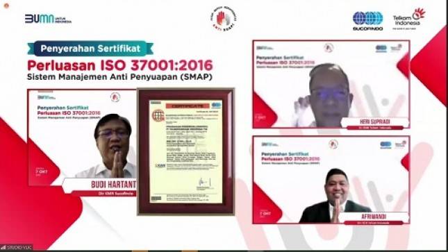 Sucofindo Apresiasi Telkom, Raih Sertifikat Surveilans dan Perluasan SMAP