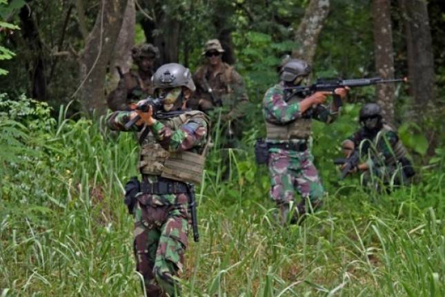 Prajurit Korps Marinir TNI AL dan USMC Laksanakan Patroli Tempur