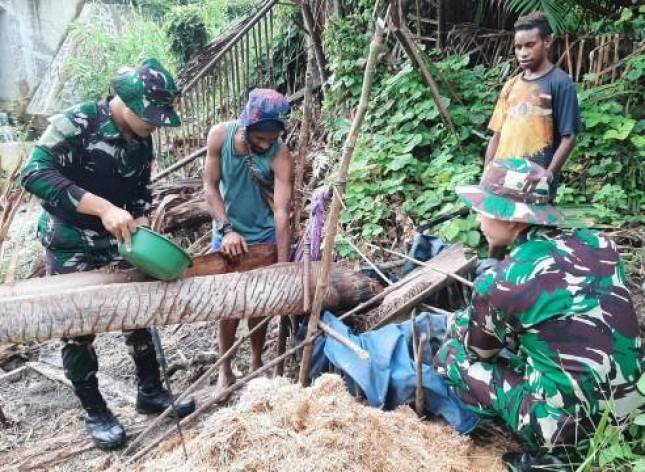 Satgas Yonif 143/TWEJ Panen Sagu di Perbatasan RI PNG