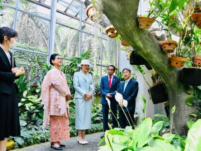 Ibu Iriana Jokowi Ajak Permaisuri Jepang Lihat Lukisan dan Pameran Batik Jawa Hokokai