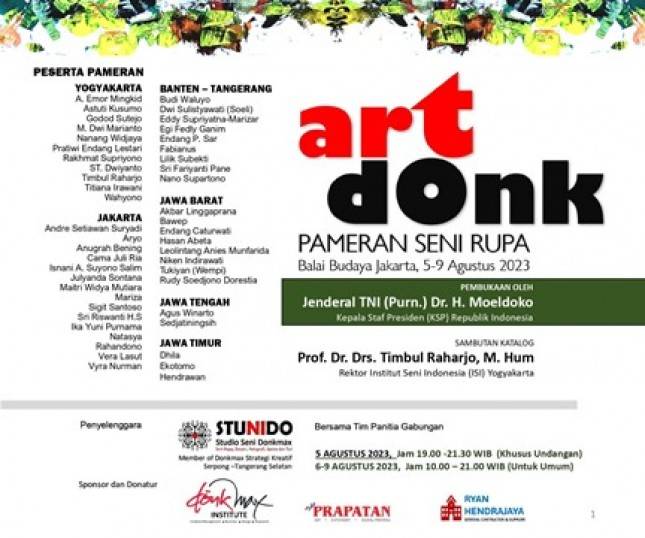 Jenderal TNI (Purn.) Dr. H. Moeldoko Dijadwalkan Sabtu Resmikan  ART-DONK Pameran Seni Rupa di Balai Budaya Jakarta
