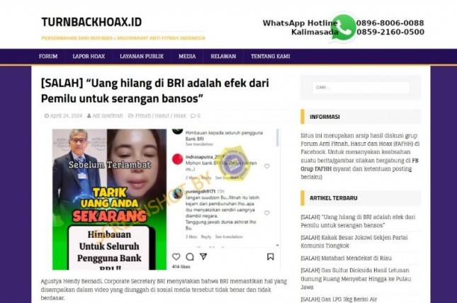 BRI Pastikan Hoax Berita Uang Nasabah Hilang Akibat Bansos Saat Pemilu
