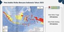 Peta indeks risiko bencana Indonesia tahun 2025