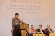 Menteri Perindustrian Airlangga Hartarto pada saat memberikan Keynote Speech dalam acara Dialog Nasional yang diselenggarakan Centre for Strategic and International Studies (CSIS) dan Pacific Economic Cooperation Council (PECC)