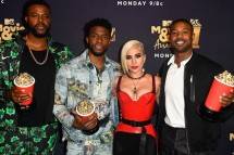 Para pemain film Black Panther dan penyanyi Lady Gaga di MTV Movie & TV Awards 2018. (Foto: ShowbizJunkies)