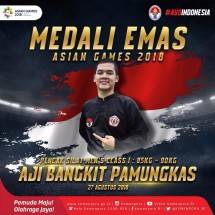 Pesilat Indonesia, Aji Bangkit Pamungkas berhasil meraih medali emas dikelas I (85kg-90kg) pada ajang Asian Games 2018.