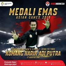Atlet Pencak Silat Indonesia, Komang Harik Adi Putra meraih emas di kelas 65-70 kg