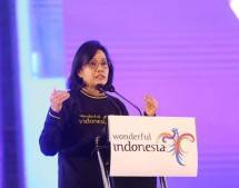 Menteri Keuangan Sri Mulyani saat menjadi pembicara dalam Rakornas Pariwisata III Tahun 2018 (Foto: Dok. Kemenpar) 