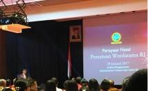 Menkumham, Yasonna Laoly saat sambutan dalam Perayaan Natal, di Kemenkumham, Sabtu (28/1)