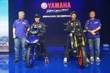 Kiri ke Kanan : Pembalap kelas dunia Maverick Vinales menaiki New MX-King dan Valentino Rossi menaiki MT-15 (INDUSTRY.co.id)