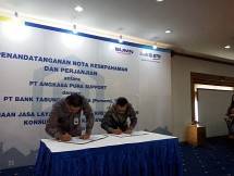 Penandatanganan Nota Kesepahaman (MOU) antara Bank BTN dengan PT Angkasa Pura Support di Jakarta, Senin (01/04/2019).