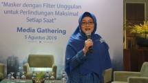 Alfia Wardah, Director of Consumer Business Group, 3M Indonesia memberikan kata sambutan pada saat peluncuran Nexcare&trade; Respirator dan Nexcare&trade; Daily Kids Mask di Suasana Restaurant, Aston at Kuningan Suites Jakarta (5/8).(ist) 