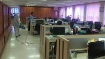Penyemprotan di seluruh ruangan dan fasilitas gedung Kemenperin