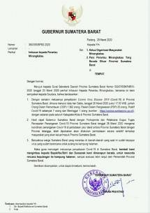 Surat Himbauan Menunda Mudik Dari Gubernur Sumbar