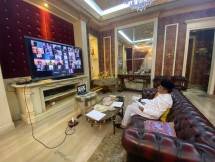 Ketua Umum Dekopin Nurdin Halid memimpin Rapat Pengurus Harian secara virtual melalui aplikasi Zoom, Minggu (12/4/2020).