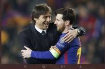 TWITTER.COM/MUNDOCULE1899 Pelatih Inter Milan, Antonio Conte, dan kapten Barcelona, Lionel Messi.