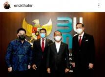 Unggahan foto Erick Thohir bersama Sandiaga Uno, M Lutfi dan Bahlil (foto Instagtam @ErickThohir)