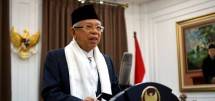 Wapres Ma&rsquo;ruf Amin saat memberikan sambutan pada Peringatan Isra Mikraj Tingkat Kenegaraan Tahun 2021 Masehi/1442 Hijriah, melalui konferensi video, Rabu (10/03/2021) malam. (Foto: BPMI Setwapres)