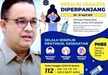 Gubernur Jakarta Anies Baswedan dan Poster Pemprov DKI Jakarta Perpanjangan Masa PPKM