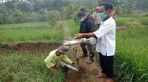 Petani menyemprotkan cairan pembasmi tikus