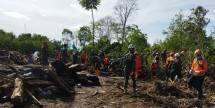 Foto : Tim gabungan BPBD Kota Batu bersama unsur TNI berupaya membersihkan puing potongan kayu yang terbawa banjir bandang di wilayah Kota Batu, Jawa Timur, Sabtu (6/11) (BPBD Kota Batu)