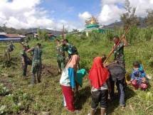Satgas Kodim Yalimo Yonif RK 751 VJS dan Santri Membuat Kebun Sayuran