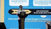 Direktur Digital Business Telkom yang juga Ketua Komite Tetap Program Prakarsa Baru Komunikasi dan Informatika Kadin Indonesia M. Fajrin Rasyid saat memperkenalkan platform Kadin Tech Hub dalam acara &lsquo;Digitalisasi Nusantara Expo & Summit 2022&rsquo; 