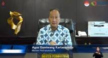 Menteri Perindustrian, Agus Gumiwang Kartasasmita ketika menyampaikan sambutan dalam diskusi bertema: &ldquo;Upakarti, Menguatkan Industri Kecil dan Menengah Indonesia&rdquo; yang digelar secara hybrid oleh Forum Merdeka Barat 9 (FMB9) pada Senin (8/8/22) Pukul 13:30 WIB