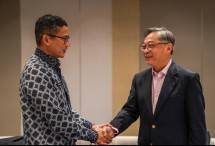 Menparekraf Sandiaga Salahuddin Uno bertemu Menteri Perdagangan dan Industri Singapura Gan Kim Yong membahas potensi kerja sama wisata Cruise ke Indonesia, Singapura (30/9/2022).