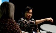 Menteri Keuangan RI, Sri Mulyani saat menjadi panelis di Pertemuan Tahunan IMF-WB, Washington DC, Amerika Serikat 