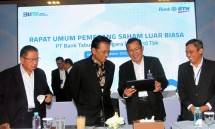 RUPSLB Bank BTN Menyetujui Penerbitan Saham Baru. Dana hasil rights issue akan digunakan seluruhnya untuk ekspansi kredit, terutama KPR untuk segmen masyarakat berpenghasilan rendah (MBR) 