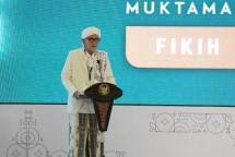 Rais &lsquo;Aam PBNU K.H. Miftachul Akhyar menyampaikan pidato pada pembukaan Muktamar Internasional Fikih Peradaban di Hotel Shangri-La, Surabaya, Senin (6/2/2023). (LTN PBNU/Saiful Amar)