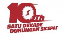 Logo HUT ke-10 tahun SiCepat Ekspres dengan tagline &lsquo;&rsquo;Satu Dekade Dukungan SiCepat&rsquo;&rsquo; yang diperingati pada 1 Februari 2024.