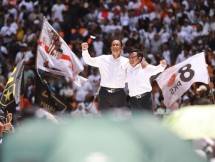 Anies Baswedan dan Amin Iskandar saat kampanye Akbar di JIS