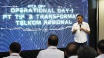Direktur Utama Telkom Ririek Adriansyah dalam acara Kick Off Operational Day 1 PT Telkom Infrastruktur Indonesia (TIF) di Jakarta, Kami