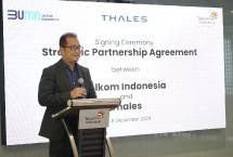Direktur Strategic Portfolio Telkom Budi Setyawan Wijaya dalam acara penandatanganan Strategic Partnership Agreement (SPA) antara Telkom Indonesia dengan Thales, beberapa waktu yang lalu.