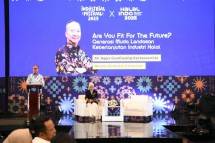 Menteri Perindustrian Agus Gumiwang Kartasasmita dalam Inspiring Lecture sebagai rangkaian Industrial Festival dan Halal Indo 2025 di Tangerang, Kamis (25/9).