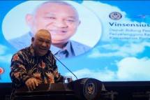 Deputi Bidang Pengembangan Penyelenggara Kegiatan (Events) Kemenpar, Vinsensius Jemadu saat sambutan pada konferensi pers SIAL InterFOOD 2025 di Gedung Sapta Pesona, Jakarta, Senin (3/11/2025).