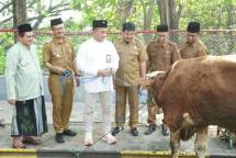 GM of CSR, SIG Edy Saraya (ketiga kiri) bersama penerima hewan kurban dari Kelurahan Gending, Singosari, Sidomoro, Segoromadu, Sidorukun, dan Kramatinggil, Kabupaten Gresik, Jawa Timur, pada Selasa (26/5/2026).